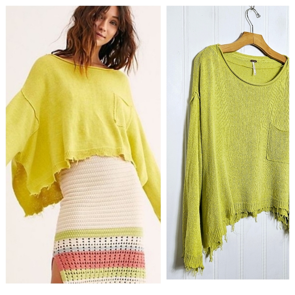 Free People Chartreuse Off-the-Shoulder Sweater slouchy